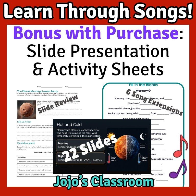 Mercury Science SONG, VIDEO, & Bonus Slides, Worksheets