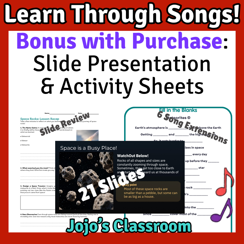 Meteorites Science SONG, VIDEO, & Bonus Slides, Worksheets