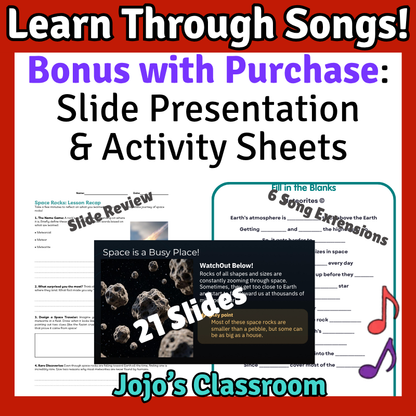Meteorites Science SONG, VIDEO, & Bonus Slides, Worksheets