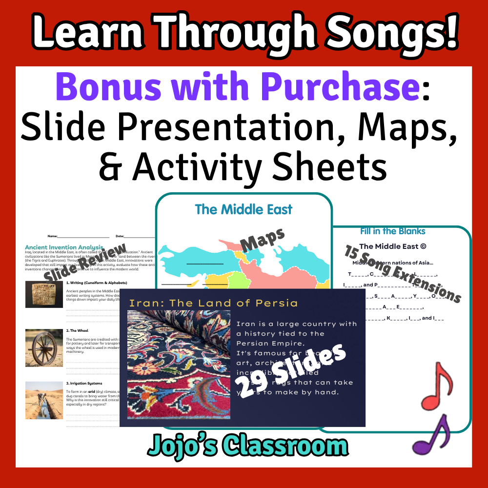 Middle East Geography Memory SONG, VIDEO, Maps & Bonuses!