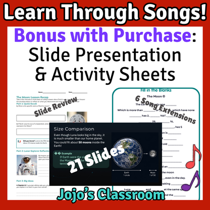 The Moon Science SONG, VIDEO, & Bonus Slides, Worksheets