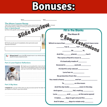 The Moon Science SONG, VIDEO, & Bonus Slides, Worksheets
