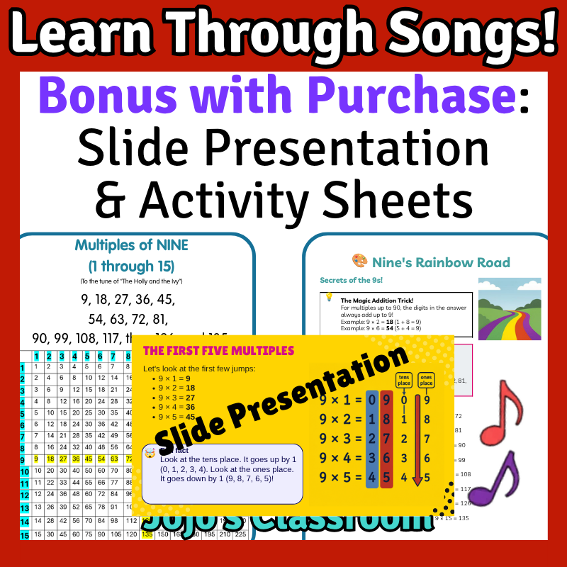 9’s Math SONG, VIDEO, & Bonus Slides, Extension Sheets