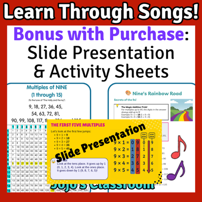 9’s Math SONG, VIDEO, & Bonus Slides, Extension Sheets