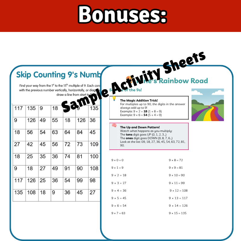 9’s Math SONG, VIDEO, & Bonus Slides, Extension Sheets