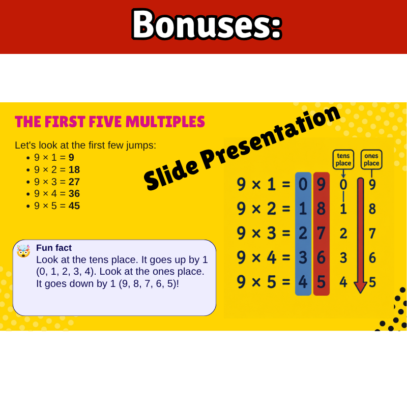 9’s Math SONG, VIDEO, & Bonus Slides, Extension Sheets