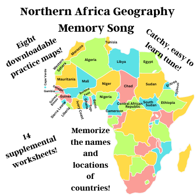 Northern Africa Geography Memory SONG, VIDEO, Maps & Worksheets
