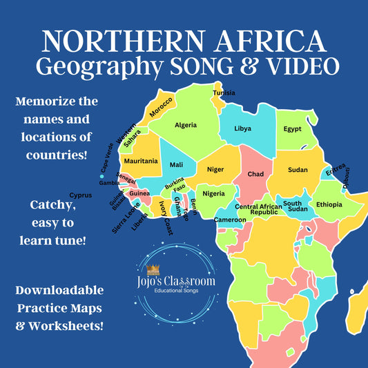 Northern Africa Geography Memory SONG, VIDEO, Maps & Worksheets