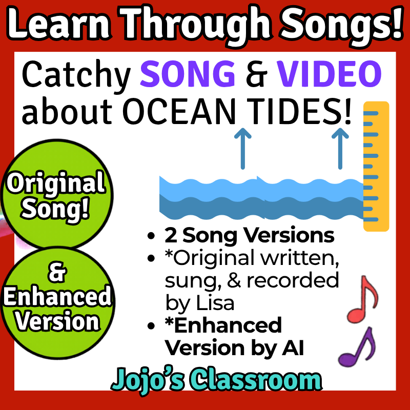 Ocean Tides Science SONG, VIDEO, & Bonus Slides, Worksheets