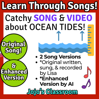 Ocean Tides Science SONG, VIDEO, & Bonus Slides, Worksheets
