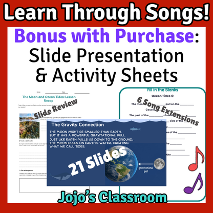 Ocean Tides Science SONG, VIDEO, & Bonus Slides, Worksheets