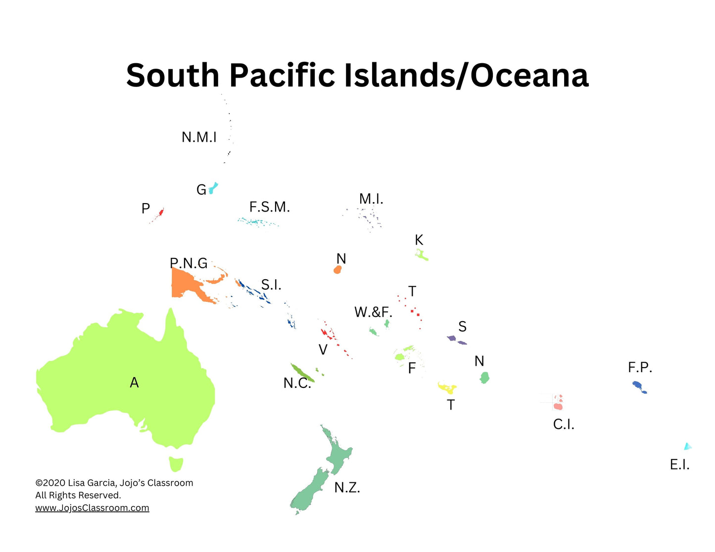 South Pacific/Oceana Geography Memory SONG, VIDEO, Maps & Worksheets
