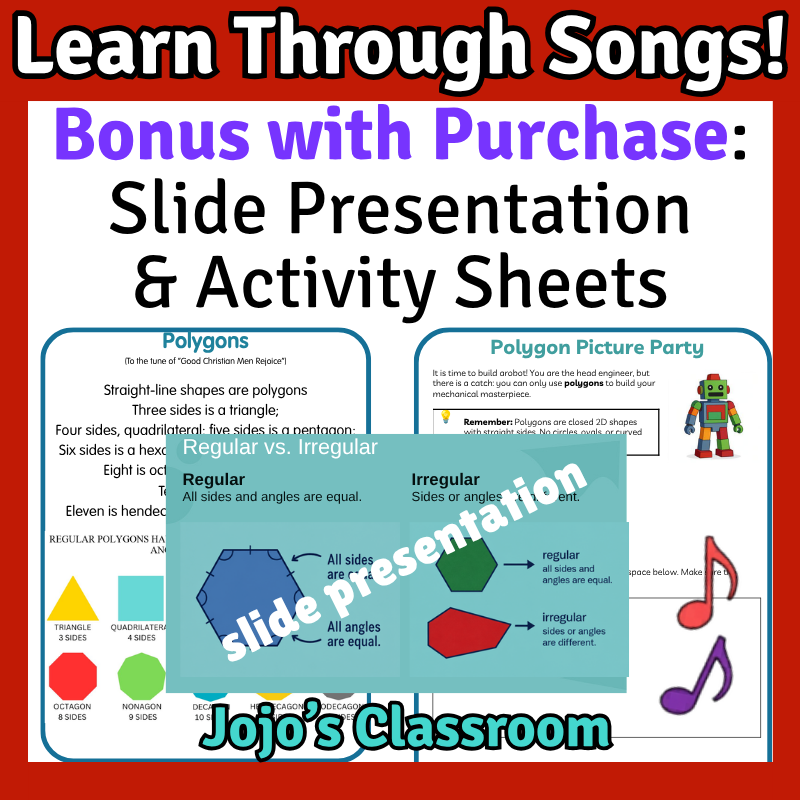 Polygons Math SONG, VIDEO, & Bonus Slides, Extension Sheets