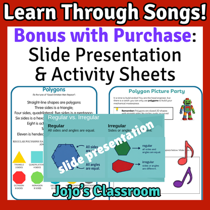 Polygons Math SONG, VIDEO, & Bonus Slides, Extension Sheets