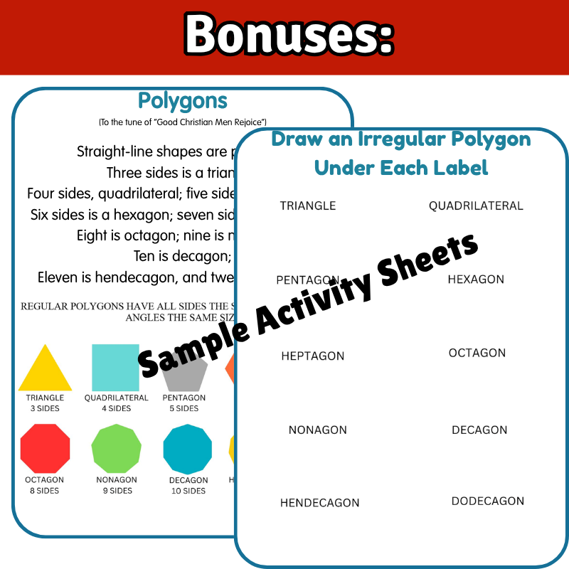 Polygons Math SONG, VIDEO, & Bonus Slides, Extension Sheets