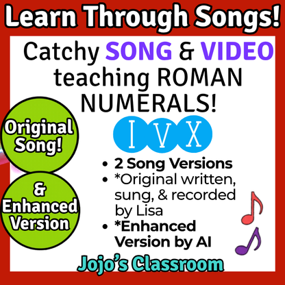 Roman Numerals Math SONG, VIDEO, & Bonus Slides, Extension Sheets