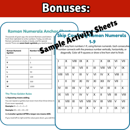 Roman Numerals Math SONG, VIDEO, & Bonus Slides, Extension Sheets