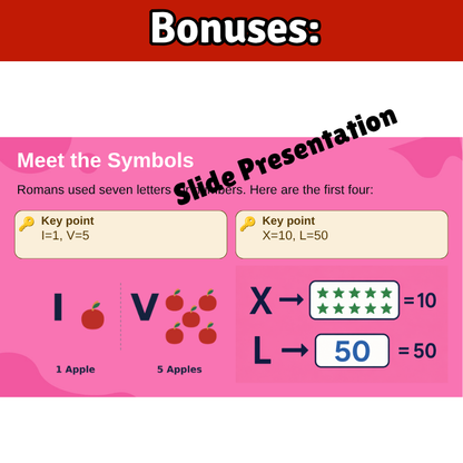 Roman Numerals Math SONG, VIDEO, & Bonus Slides, Extension Sheets