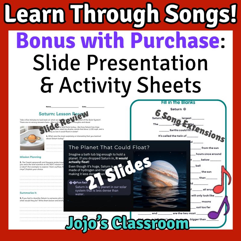 Saturn Science SONG, VIDEO, & Bonus Slides, Worksheets