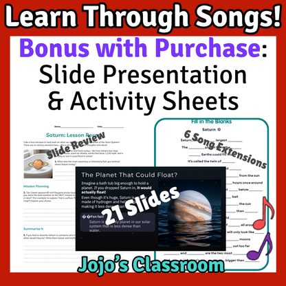 Saturn Science SONG, VIDEO, & Bonus Slides, Worksheets