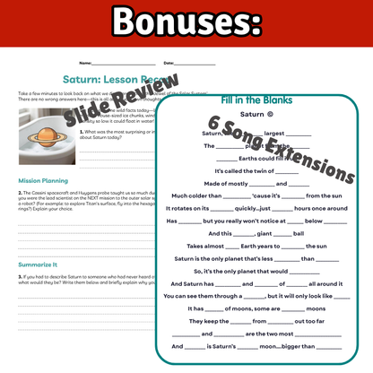 Saturn Science SONG, VIDEO, & Bonus Slides, Worksheets