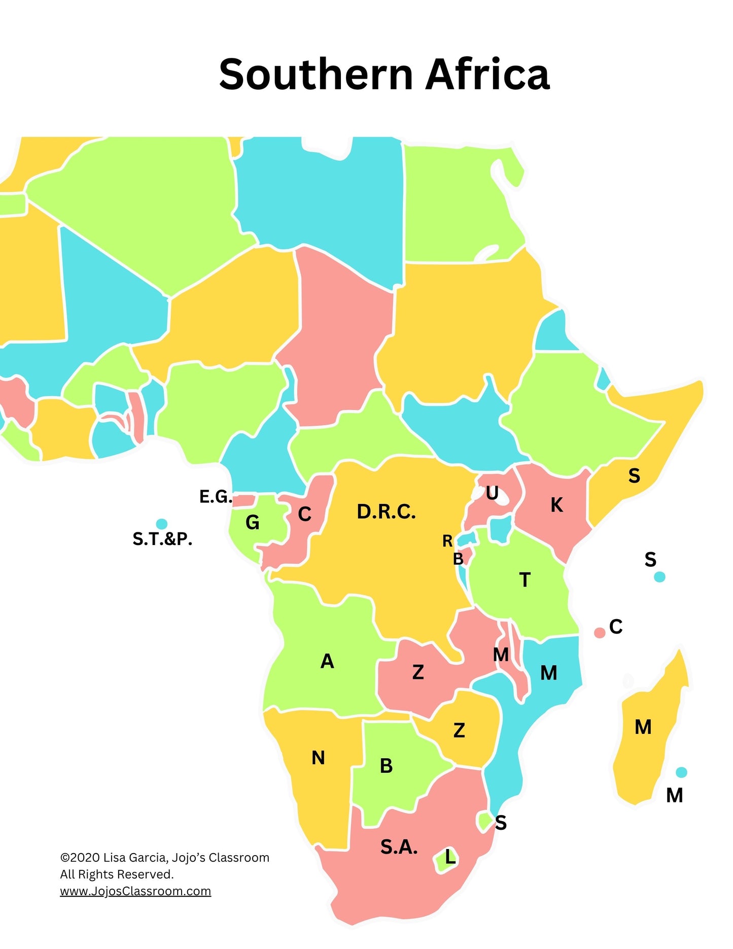 Southern Africa Geography Memory SONG, VIDEO, Maps & Worksheets