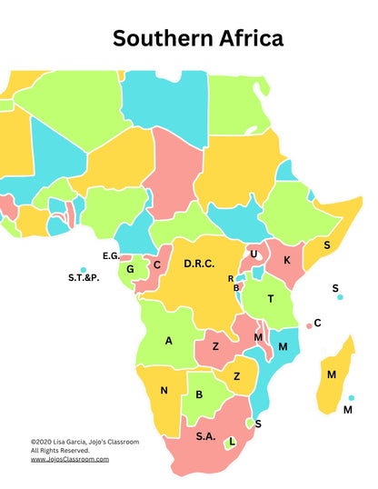 Southern Africa Geography Memory SONG, VIDEO, Maps & Worksheets