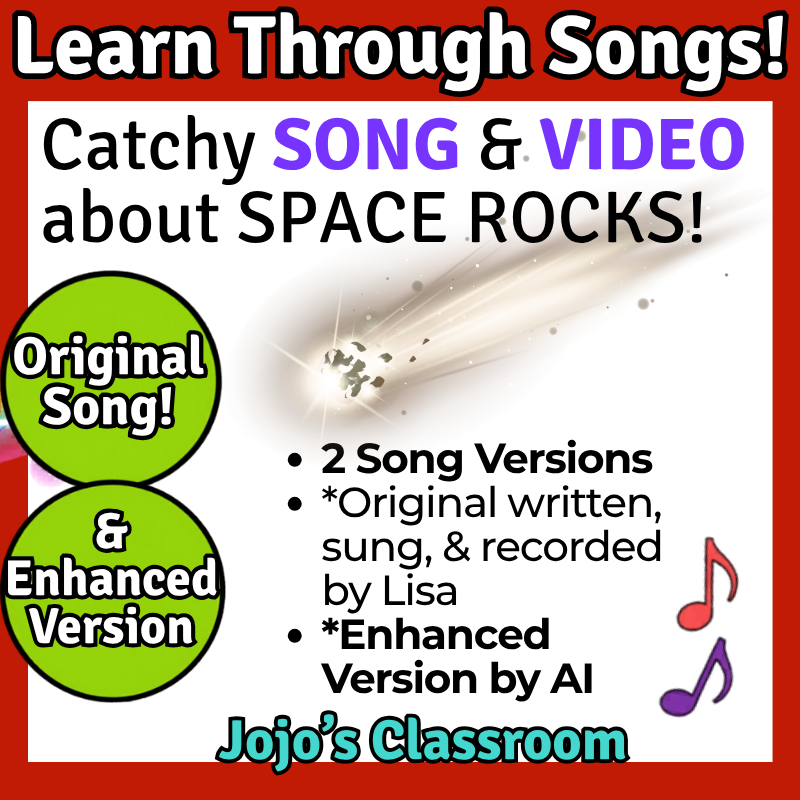 Space Rocks Science SONG, VIDEO, & Bonus Slides, Worksheets
