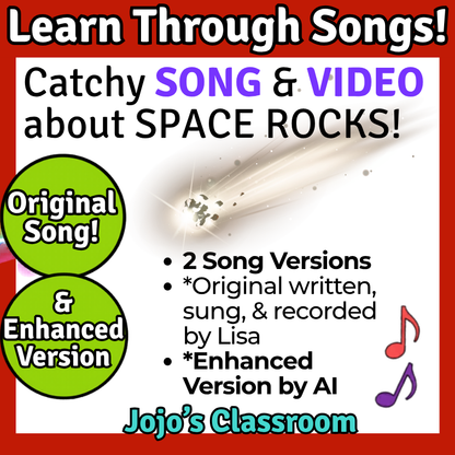 Space Rocks Science SONG, VIDEO, & Bonus Slides, Worksheets