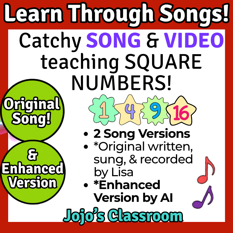 SQUARE Numbers Math SONG, VIDEO, & Bonus Slides, Extension Sheets