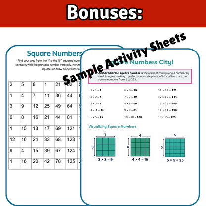SQUARE Numbers Math SONG, VIDEO, & Bonus Slides, Extension Sheets