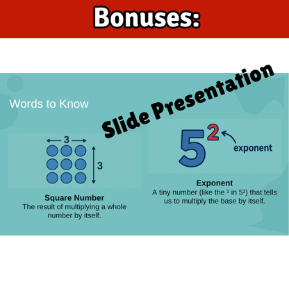 SQUARE Numbers Math SONG, VIDEO, & Bonus Slides, Extension Sheets