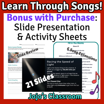 Stars Science SONG, VIDEO, & Bonus Slides, Worksheets