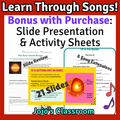 The Sun Science SONG, VIDEO, & Bonus Slides, Worksheets