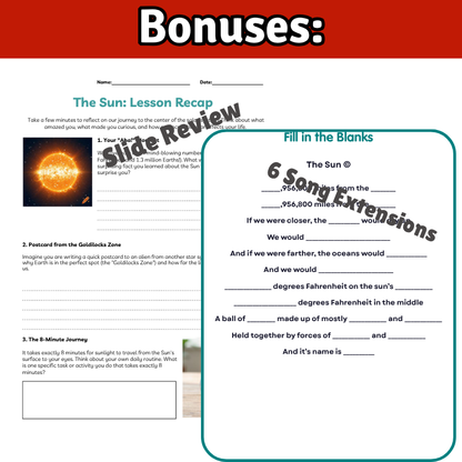 The Sun Science SONG, VIDEO, & Bonus Slides, Worksheets