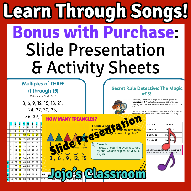 3’s Math SONG, VIDEO, & Bonus Slides, Extension Sheets