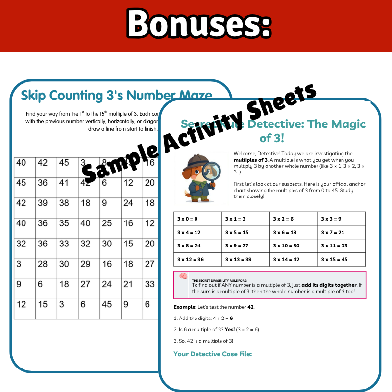3’s Math SONG, VIDEO, & Bonus Slides, Extension Sheets