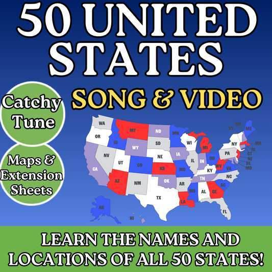 50 United States SONG, VIDEO, MAPS, & Bonus Slides/Activity Sheets