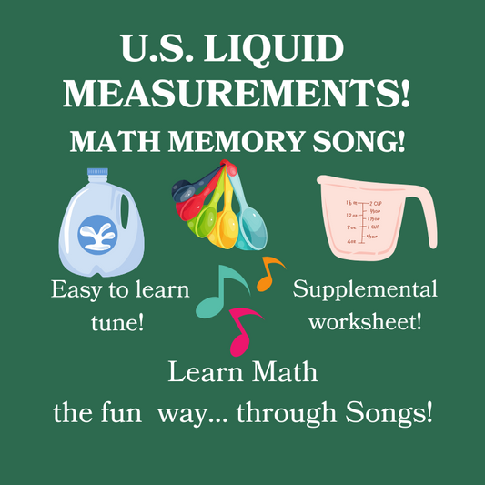 US Liquid Measurement Math Memory SONG & Worksheet