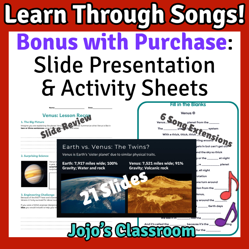 Venus Science SONG, VIDEO, & Bonus Slides, Worksheets