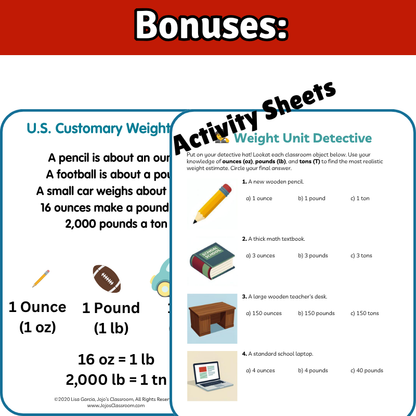 U.S. Customary Weight Math SONG, VIDEO, & Bonus Slides, Extension Sheets