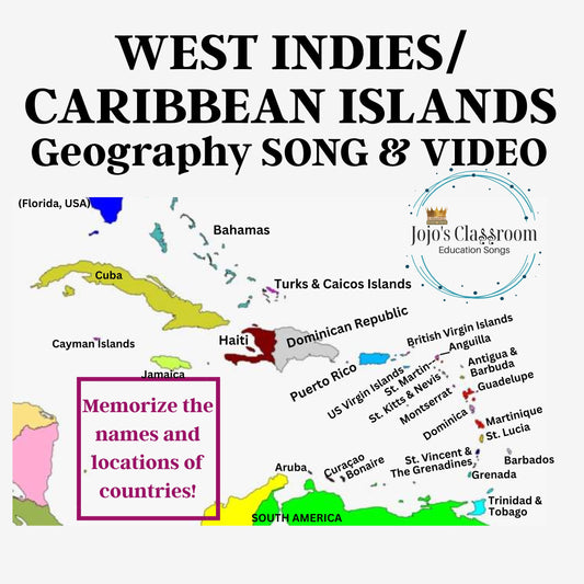West Indies/ Caribbean Islands Geography Memory SONG, VIDEO, Maps & Worksheets