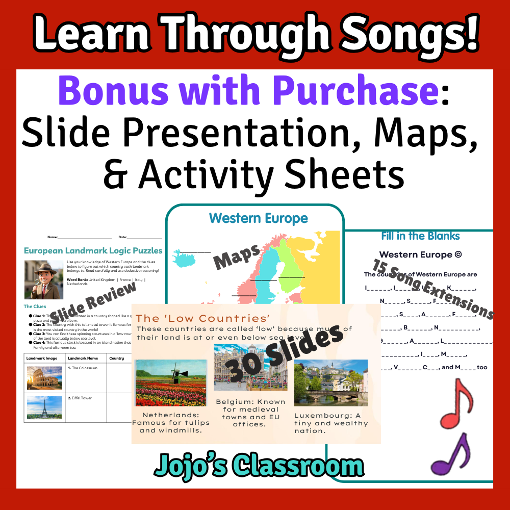 Western Europe Geography Memory SONG, VIDEO, Maps & Bonuses!