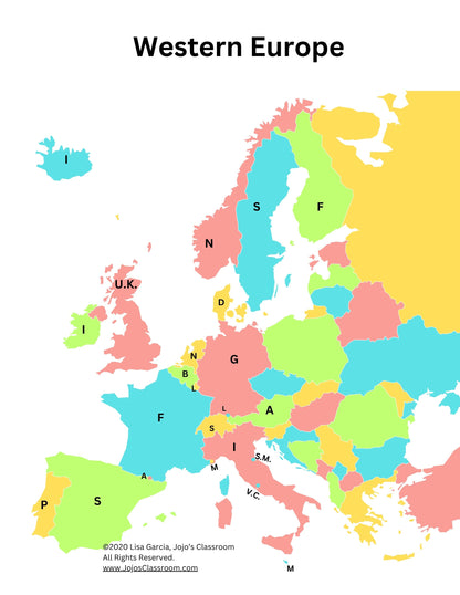 Western Europe Geography Memory SONG, VIDEO, Maps & Worksheets