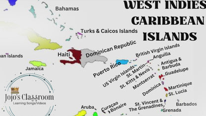 West Indies/ Caribbean Islands Geography Memory SONG, VIDEO, Maps & Bonuses!
