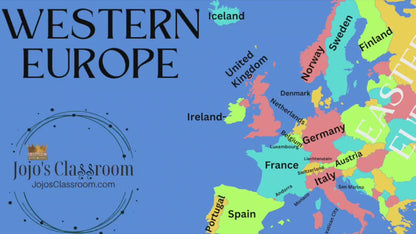 Western Europe Geography Memory SONG, VIDEO, Maps & Worksheets