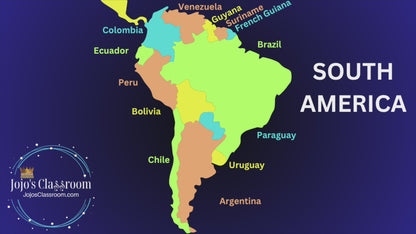 South America Geography Memory SONG, VIDEO, Maps & Worksheets